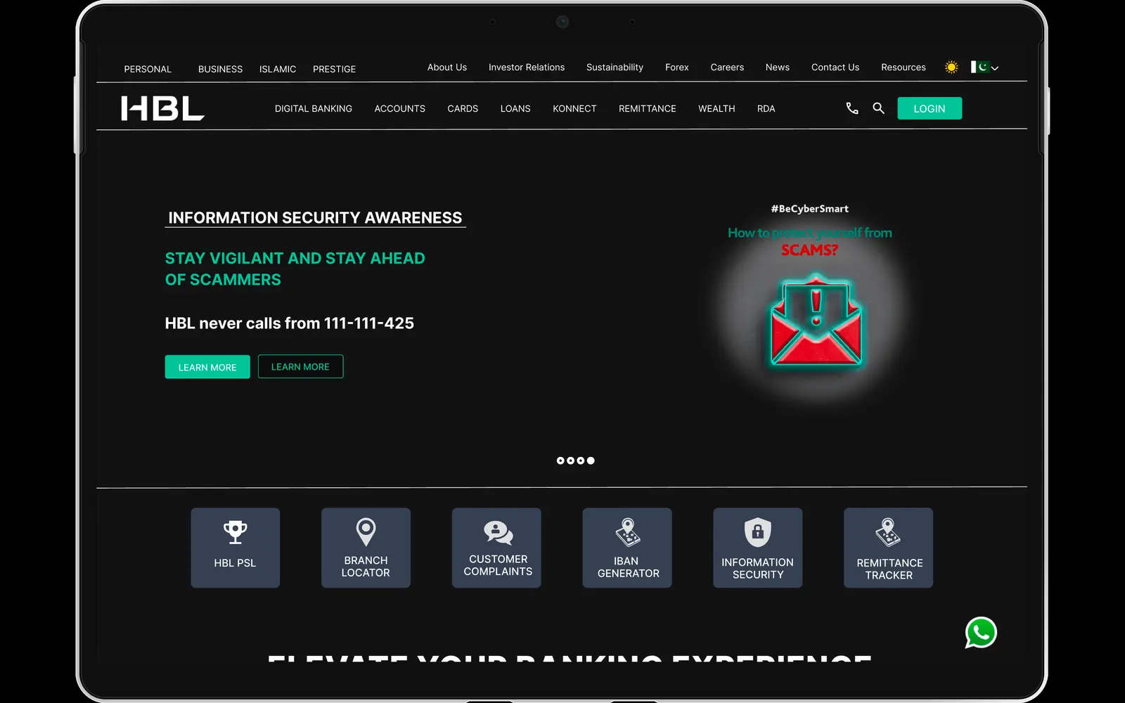 HBL Banking System web app screenshot